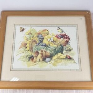 Marjolein Bastin Framed Nature Print Birds Fruit Still Life Wall Art 13x15.5